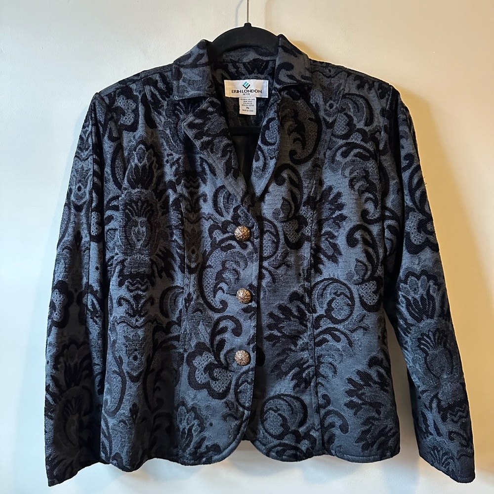 Erin London Jacquard Tapestry Blazer Jacket Boho Cropped